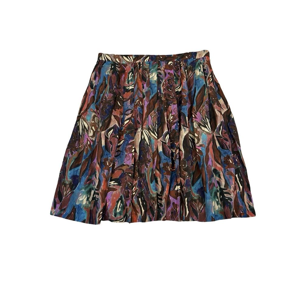 Peruvian Connection Sabira Skirt Size 14 Turquoise & Brown Cotton Blend Pleated